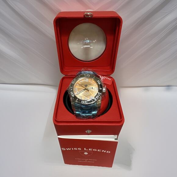 NEW RARE Swiss Legend Automatic Men’s Watch SL-90020-99 Orange w/ Winder Case